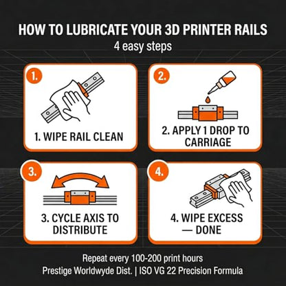 3D Printer Oil 120ML, Prestige Rail Pro – ISO VG 22 Linear Rail Lubricant,120ml Needle Tip Bottle – Compatible with Bambu Lab, Creality, Prusa, Voron & CNC – Anti‑Wear, Made in USA (120ML/4 FL OZ) - size: 120ML/4 FL OZ