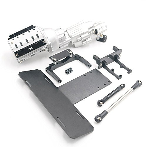KYX Racing V8 Engine Motor 2 Speed Gearbox + Axle Servo Mount + Modified Battery Tray Set for 1/10 Rc Crawler SCX10 II