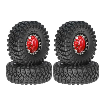 1.3” Aluminum Beadlock Wheels & Rock Trail Tires Set for 1/18 1/24 RC Crawlers, -8.0mm Offset, 68×26mm, 7mm Hex, Foam Inserts, Fits TRX4M SCX24 AX24 FCX24 Ascent-18, Pre-Assembled 4 pcs (Red) - color: Red
