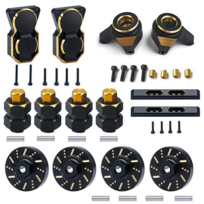 Que-T RC Brass Diff Cover with Front Steering Knuckle,7mm Wheel Hex Hub Extension, Boulder Bars Rails, Wheel Weights Hex Adapter for 1/24 Axial Scx24 Deadbolt C10 Car