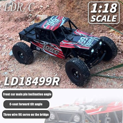 LDRC 18499 Waterproof Rc Climbing Car 1:18 Full Proportion Rc Offroad 4x4 Rc Underwater Crawler Pipe Rack Climbing Vehicle Cars Model RTR (Red) - color: Red-waterproof