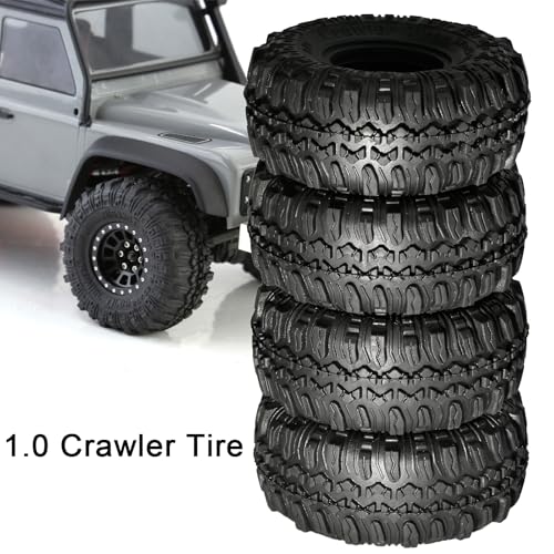 1.0 RC Crawler Tires 57x24mm, 4PCS Soft Sticky Rock Terrain Rubber Tires with Foam Inserts, Compatible with Traxxas TRX4M, Axial SCX24, FMS FCX24 FCX18, 1/18 1/24 Crawlers