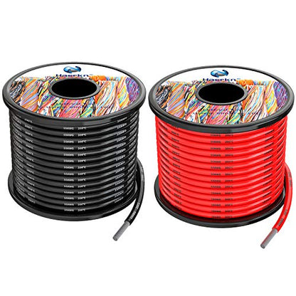 Haerkn 10 awg Silicone Electrical Wire Cables 2 Colors 25ft Each Spool | 10 Gauge 600V Soft and Flexible Hook Up Oxygen Free Stranded Tinned Copper Wire Model Battery Cable - style: 10AWG/5.2mm²