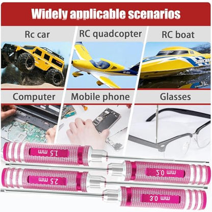 RC Hex Driver Set 1.5mm 2.0mm 2.5mm 3.0mm, Precision RC Screwdriver Tool Kit for SCX24 TRX4M TRX4 SCX10 Axial Traxxas ARRMA RC Crawler Cars - color: Pink