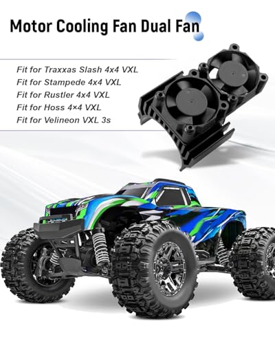 VXL-3s ESC Cooling Fan and Motor Dual Fan, Fit for 1/10 Traxxas Slash 4×4 VXL/Rustler 4X4 VXL/Stampede 4X4 VXL/Hoss 4×4 VXL/Velineon VXL 3s Cooling Fan, Black - color: Black