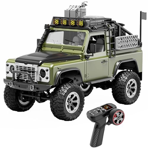 KF90 1/12 Scale 4WD RC Rock Crawler, All-Terrain Off-Road Truck with 2.4GHz Full Proportional Control, LED Lights, 7.4V 1200mAh, Waterproof RTR Hobby Grade RC Car for Adults, Green - color: Green