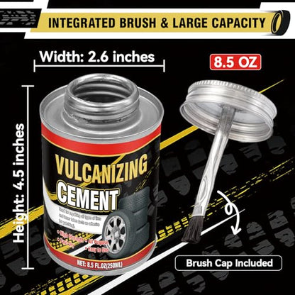 Chemical Vulcanizing Cement – Clear Tire Repair Glue (8.5 OZ) | All Purpose Rubber Cement Glue for Tire Patches and Plugs, Fast-Drying Repair Adhesive for All Rubber Types