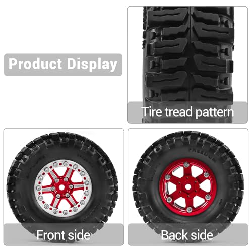 1.3" Wheel Tires Aluminum Wheel for 1/18 1/24 SCX24 TRX4M Upgrade RC Crawler Car (red) - color: red
