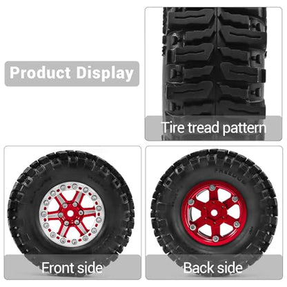 1.3" Wheel Tires Aluminum Wheel for 1/18 1/24 SCX24 TRX4M Upgrade RC Crawler Car (red) - color: red
