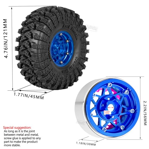 1.9 RC Wheels for 1/10 SCX10 SCX10II SCX10III 90046 TRX4 D90.Aluminium RC Truck Tires Highway Tires 1.9" RC Wheels and Tires 1.9 Beadlock Wheel Rim RC Tires,Blue - color: Blue（for 1/10）