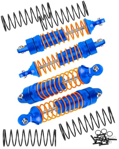 RC Front Rear Assembled Full Metal Shocks Upgrades Part for 1/18 LaTrax Teton Desert Prerunner,Equipped with Two Sets of Springs, Replace Parts 7660 7665(Navy Blue 4PCS)