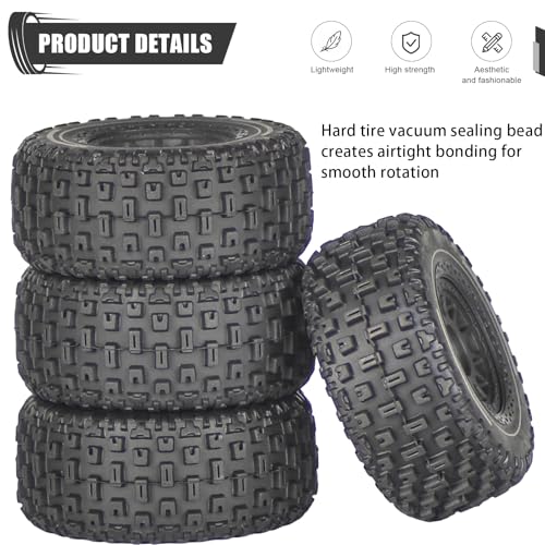 Pre-Glued 1/14 RC Truck Tires & Wheels (4PCS) - 12mm Hex All-Terrain Tires 2.56" OD - for Traxxas, ARRMA Mojave GROM,MJX Hyper Go 14301 14302 14303,Tamiya Kyosho HPI 1/14-1/18 Scale On/Off Road - color: Black