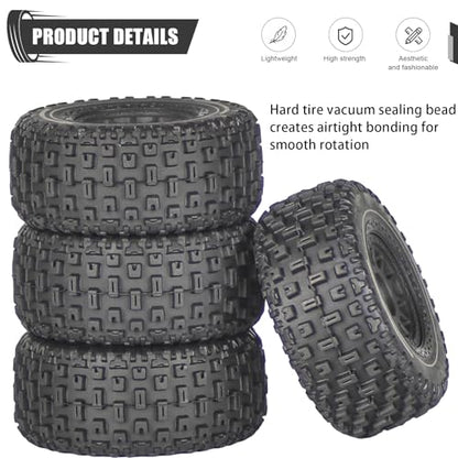 Pre-Glued 1/14 RC Truck Tires & Wheels (4PCS) - 12mm Hex All-Terrain Tires 2.56" OD - for Traxxas, ARRMA Mojave GROM,MJX Hyper Go 14301 14302 14303,Tamiya Kyosho HPI 1/14-1/18 Scale On/Off Road - color: Black