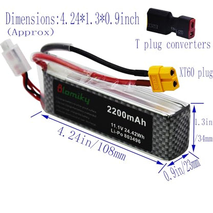 Blomiky 2 Pack 11.1V 3S 2200mAh Lipo Battery with XT60 Plug for Remote Control Evader BX Car RC Truck RC Truggy RC Airplane UAV Drone FPV Boats / 3S 2200mAh XT60 and USB