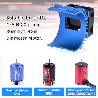 Surpass Hobby RC Cooling Fan,28000RPM Alluminum Motor Fan with Heatsink for RC Car 1/8 1/10 Scale 540 550 3650 3660 3670 Motor (Black Blue) - style: Blue-single Fan for 36mm Motor