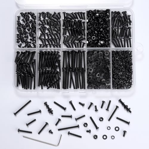 1065PCS M2.5 Bolt Assortment Kit, Hex Socket Button Head Screws Nuts Bolts Washer Assortment Kit 10.9 Grade Alloy Steel Black Oxide M2.5 x 4/6/8/12/16/20/25mm - size: M2.5 1065PCS Button Black