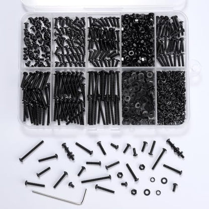 1065PCS M2.5 Bolt Assortment Kit, Hex Socket Button Head Screws Nuts Bolts Washer Assortment Kit 10.9 Grade Alloy Steel Black Oxide M2.5 x 4/6/8/12/16/20/25mm - size: M2.5 1065PCS Button Black