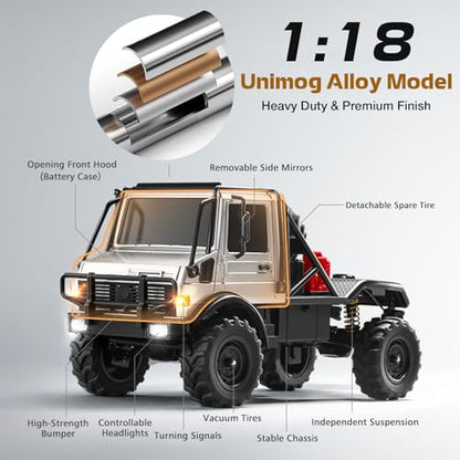 1/18 RC Semi-Truck for Adults, MN-333 Unimog Off-Road RC Rock Crawler, 4WD RC Truck RTR Transport Car Alloy Model for Hobby Toy Gifts (Green) - color: Green