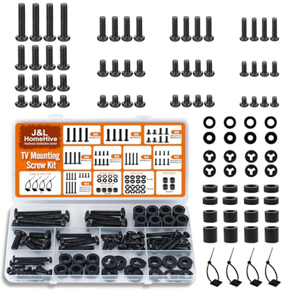 TV Mount Screws Kit 94PCS - M4 M5 M6 M8 Screws Assortment with Spacers and Zip Ties, Universal TV Mounting Hardware Kit for 32-80 Inch TVs and Monitors