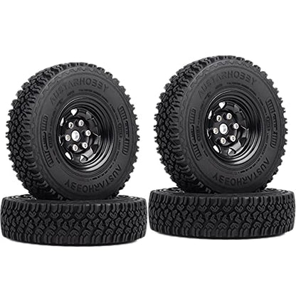 4PCS/Set 1.55 Inch Beadlock Metal Wheel Rim Rubber Tires Compatible with 1/10 RC Crawler Car Axial AX90069 D90 TF2 Tamiya CC01 LC70 (Black) - color: Black