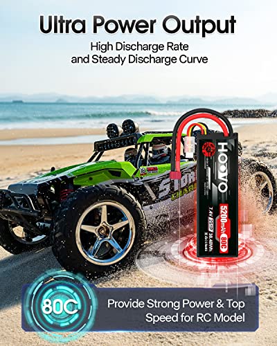 HOOVO 2S 7.4V 5200mAh 80C RC LiPo Battery Hard Case with T Connector 2 Pack | for RC Buggy Vehicles Car Boat Truck - style: 2S 5200mAh
