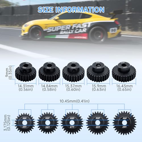 48P 25T 26T 27T 28T 29T Pinion Gear Sets with Screwdrivers for 3.175mm Shaft Brushless Brush Motor Compatible with Arrma HPI Kyosho Losi Axial Traxxas Tamiya 1/10 RC Car Monster Truck Buggy - size: 25T 26T 27T 28T 29T