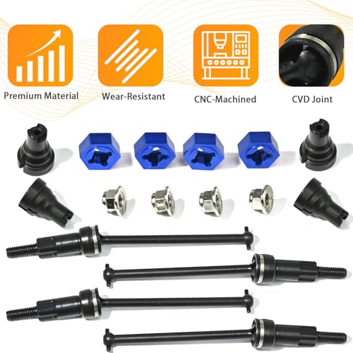 Hardened Steel CVD Driveshaft Front Rear with Hexs, Nuts, Drive Center Cup, Drivershaft Dogbone CVD Compatible with ARRMA 1/18 Mojave Granite GROM ARA2102, Replace #ARA311198 (Black,Blue) - color: Black-blue