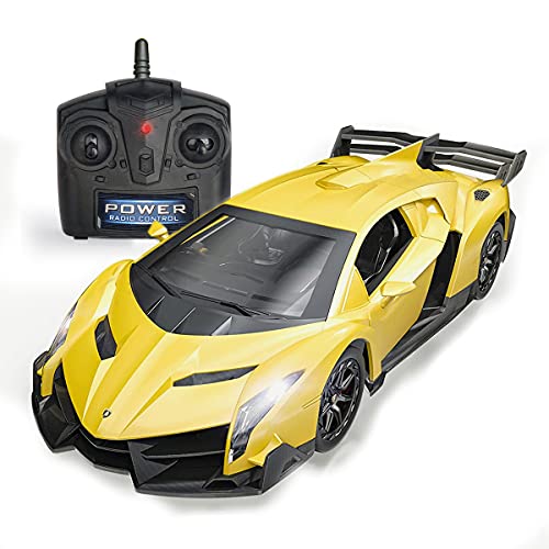 Remote Control Car Lamborghini Licensed 1:24 RC Car 2.4G,Yellow | Veneno Officially Licensed LED Lights Toy RC Cars Model Vehicle for Boys 6,7,8 Years Old - color: Yellow