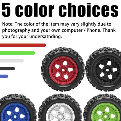 Pre-Glued 1/16 & 1/18 RC Monster Truck Rubber Tire & Nylon Wheel - 12mm Hex | Rubber Tires with Foam Fits for ARRMA 1/18 Granite/Typhon Grom, WLtoys A949, MJX Hyper Go H16 (4PCS, Red) - color: Red