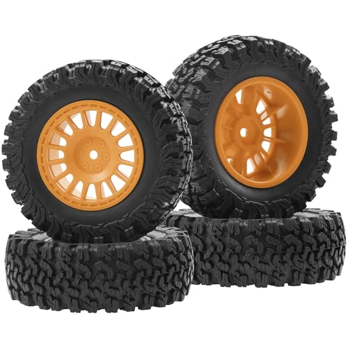 4Pcs HIRCQOO 1.9" RC Crawler Tires OD 90mm Rubber Tire and Plastic Wheel Rims 12mm Hex Compatible with 1/10 Axial SCX10 D90 Tamiya CC01 TF2 TRX4 RC Crawler (Brown) - color: Brown