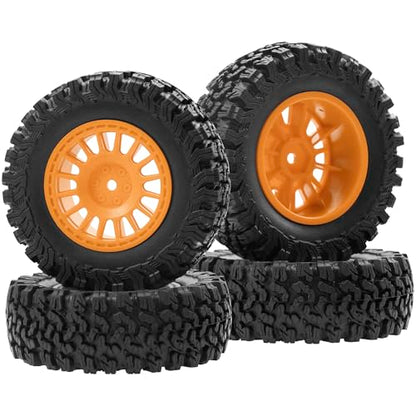 4Pcs HIRCQOO 1.9" RC Crawler Tires OD 90mm Rubber Tire and Plastic Wheel Rims 12mm Hex Compatible with 1/10 Axial SCX10 D90 Tamiya CC01 TF2 TRX4 RC Crawler (Brown) - color: Brown