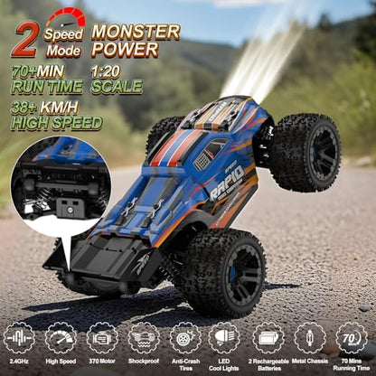 Nikuku Fast Remote Control Car, 38 KPH High Speed Off Road RC Cars with 2.4 GHz, 1:20 Scale 4WD Electric All Terrain RC Monster Truck Toys, Christmas Birthday Gifts for Adults & Boys - color: Blue