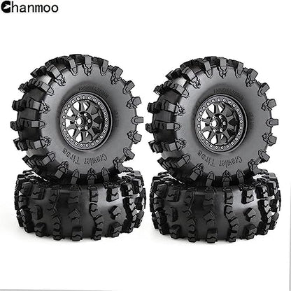 2.2 RC Crawler Tires OD 5.91'' and Beadlock Wheels Rims (Black) | Soft Rubber Mud All Terrain Tyres For 1/10 1/8 Crawler Car Truck Traxxas TRX4 Axial SCX10 II Tamiya Gen8 4PCS - color: Black