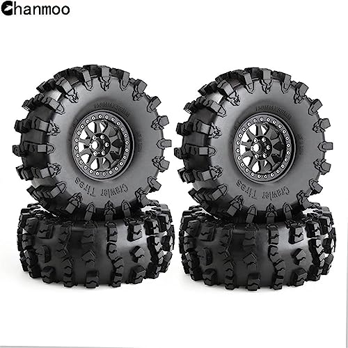 2.2 RC Crawler Tires OD 5.91'' and Beadlock Wheels Rims (Titanium) | Soft Rubber Mud All Terrain Tyres For 1/10 1/8 Crawler Car Truck Traxxas TRX4 Axial SCX10 II Tamiya Gen8 4PCS - color: Titanium