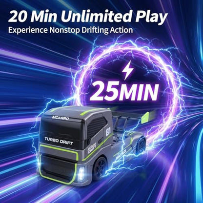 1/87 Scale Drift Rc Car - Semi-Truck Edition | 2.4GHz 4WD High-Speed Mini Remote Control Truck with Racing Lights (Gray)