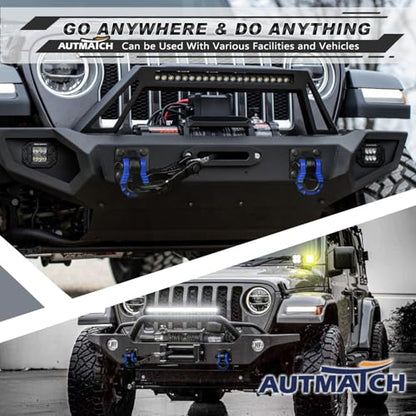 AUTMATCH 3/4" Mega D Ring Shackles (2-Pack) - 68,000 lbs Break Strength | Heavy Duty Clevis Shackle with 7/8" Pin & Isolator Washer Kit for Tow Strap, Winch, Towing & Off-Road Vehicle Recovery, Blue - color: Blue & Black