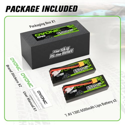 OVONIC 2S LiPo Battery 6500mAh 7.4V 130C RC Battery with XT60 to TRA Connector
