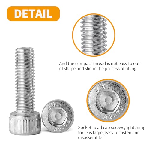 M5 x 8mm 12mm 16mm 20mm 25mm Socket Head Cap Screws Bolts, Stainless Steel 304, Metric Allen Hex Drive, Fully Threaded, Bright Finish, 50PCS - size: Hex Socket Head M5x8/12/16/20/25mm