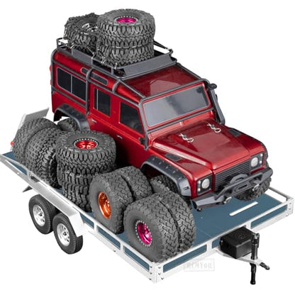 RC Trailer for 1/8 1/10 RC Crawler TRX4 TRX6 Redca t Scout II Gen8 Tamiya Scx10 II D90 Wraith,Aluminum RC Heavy Duty Truck and RC Rock Cars Trailer with RC Trailer Hook Coupler,Titanium - color: (Aluminum Rc Trailer) - Titanium