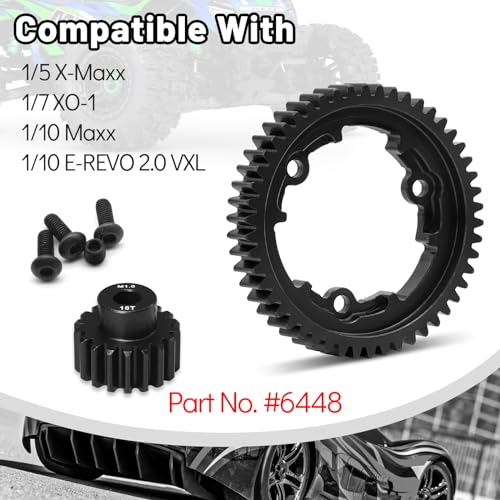 OGRC 50T Steel Spur Gear for Traxxas 1/5 X-Maxx 1/7 XO-1 1/10 Maxx/E-Revo | 1 Mod, with 18T Motor Pinion Gear, Replace Stock Part #6448 - size: 50T