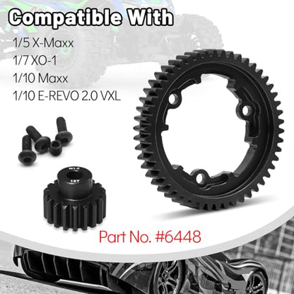 OGRC 50T Steel Spur Gear for Traxxas 1/5 X-Maxx 1/7 XO-1 1/10 Maxx/E-Revo | 1 Mod, with 18T Motor Pinion Gear, Replace Stock Part #6448 - size: 50T