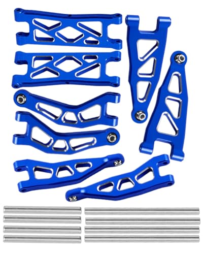 RC Alloy Front Rear Suspension A Arms Upgrades Part for 1/18 Granite Grom Mega 380 Brushed 4x4 Monster Truck RTR, Aluminum Front Rear A Arms Hops Up,Navy Blue(8PCS) - color: Blue(8pcs)