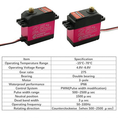DS3225 25KG RC Digital Servo 270 Degree High Torque Waterproof Full Metal Gear with 25T Servo Arm for RC Car Boat Mechanical Arm