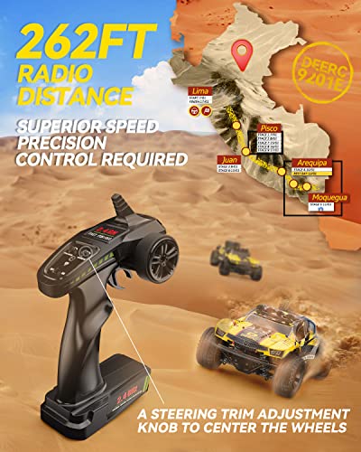 DEERC 9201E 1:10 RC Truck for Adults & Boys, 48 KPH 4WD Short Course RC Car | Functional Spare Tire, LED Lights, Metal Dog Bone, 2 Batteries, 40 Min, Hobby Grade All Terrain Remote Control Truck