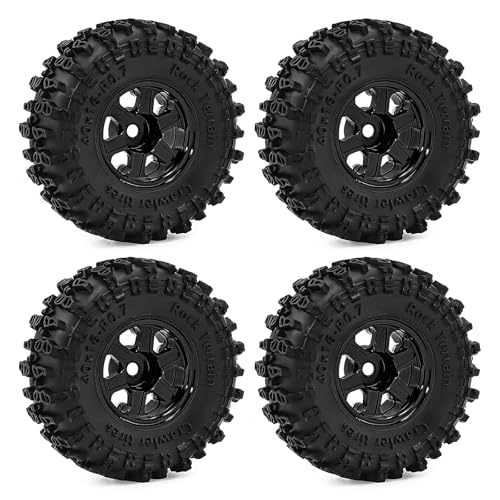 0.7 Inch RC Crawler Tires and Wheels Set 40×16mm for 1/30 Scale Axial SCX30 (Black) - color: Black