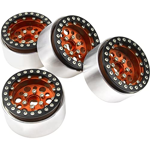 4Pack ShareGoo Aluminum Alloy 1.9" Beadlock Wheel Rims Hubs Compatible with Traxxas TRX4 Axial SCX10 RCAWD D90 D110 Tamiya CC01 1/10 RC Crawler Car (Orange) - color: Orange