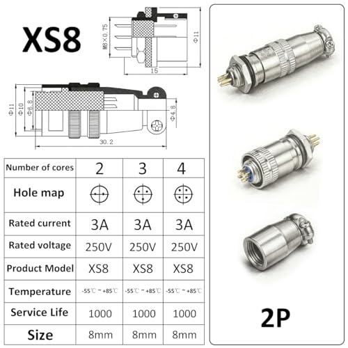 [Pack of 4] CLYXGS XS8 Push-Pull Aviation Connector, 4 Pin Self-Latching Circular Plug & Socket, Quick Release Ball Detent Locking, 8mm Mounting, 3A 250V Metal Industrial Wire Connector - style: XS8-4