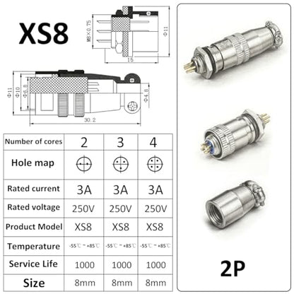 [Pack of 4] CLYXGS XS8 Push-Pull Aviation Connector, 4 Pin Self-Latching Circular Plug & Socket, Quick Release Ball Detent Locking, 8mm Mounting, 3A 250V Metal Industrial Wire Connector - style: XS8-4