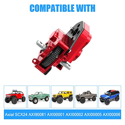 Complete Transmission Gearbox with Steel 0.3 Mod Transmission Gear for Axial SCX24 Deadbolt C10 JLU Gladiator Bronco 1/24 RC Crawler Car Upgrade (Red) - color: Red