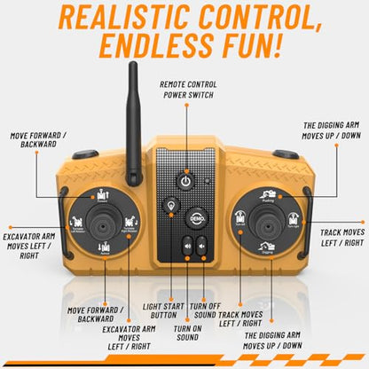 3 in 1 Remote Control Excavator Toy 14 Channel RC Excavator Toy for Boys 3-12 with Bucket/Claw/Drill 2.4GHz Full Functional Construction Vehicles Toys Gift for 6 7 8 9 10 Years Old Kids Boys - size: Small